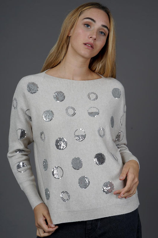 Ariel Cream Knit Jumper with Sequin Disc Effect