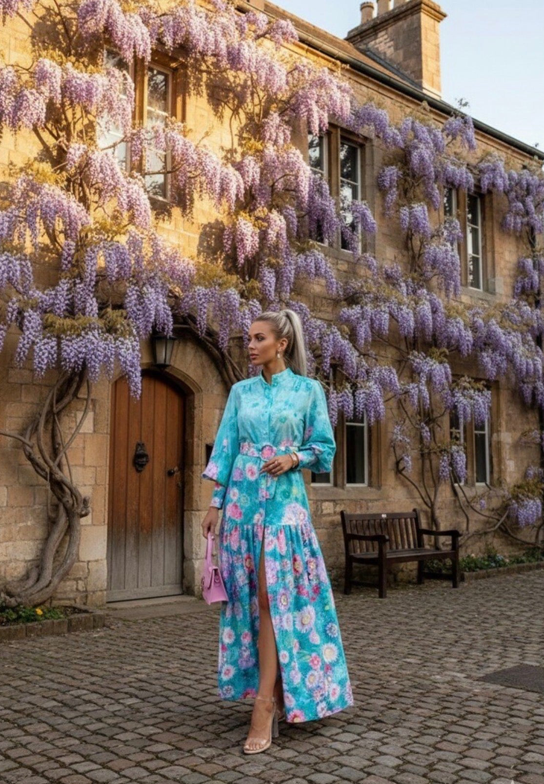 Kristy Turquoise Floral Shirt Dress