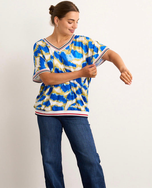 Mari Blue V Neck Sports Blouse