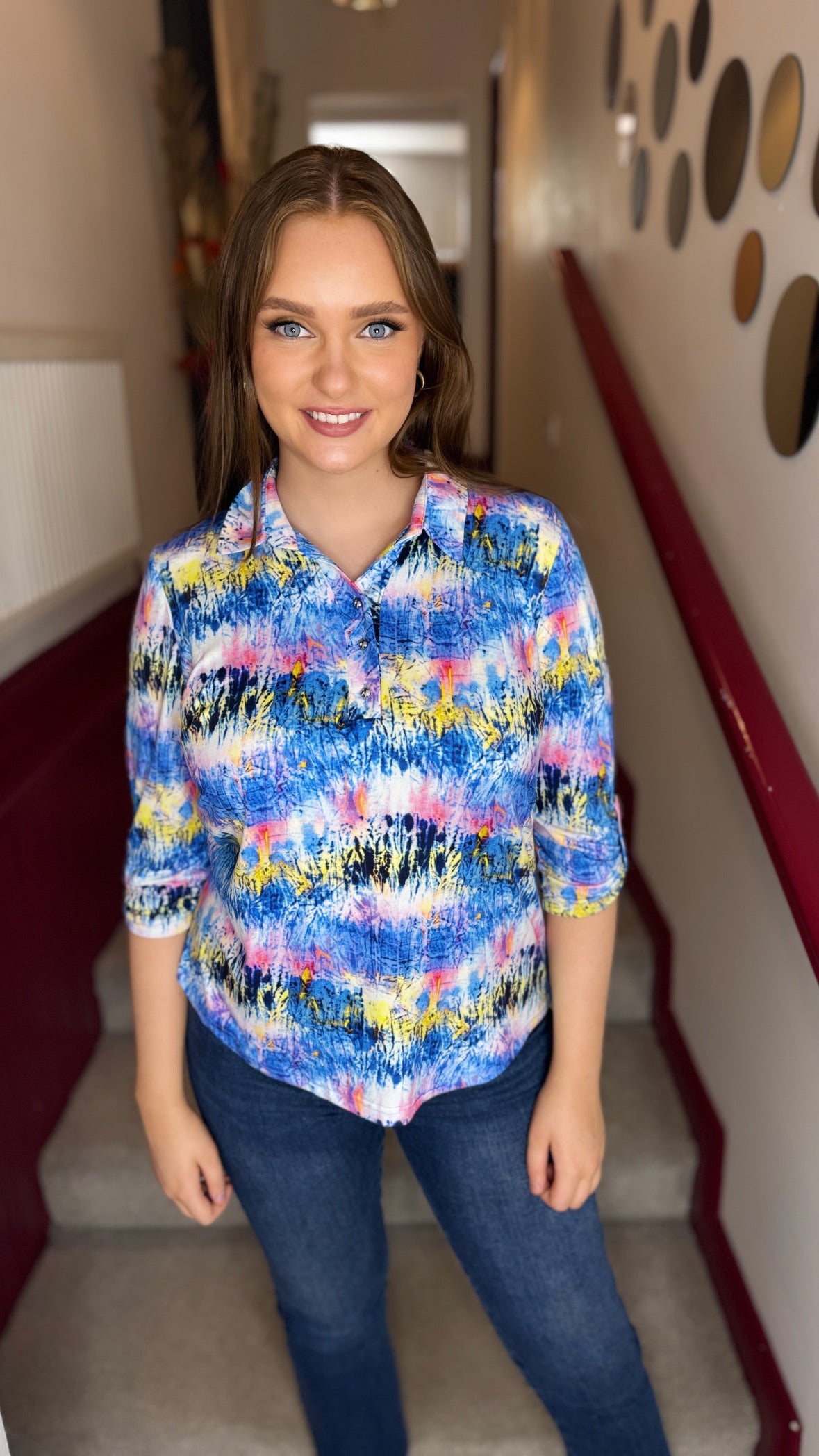 Denise Abstract Print Shirt Collar Blouse