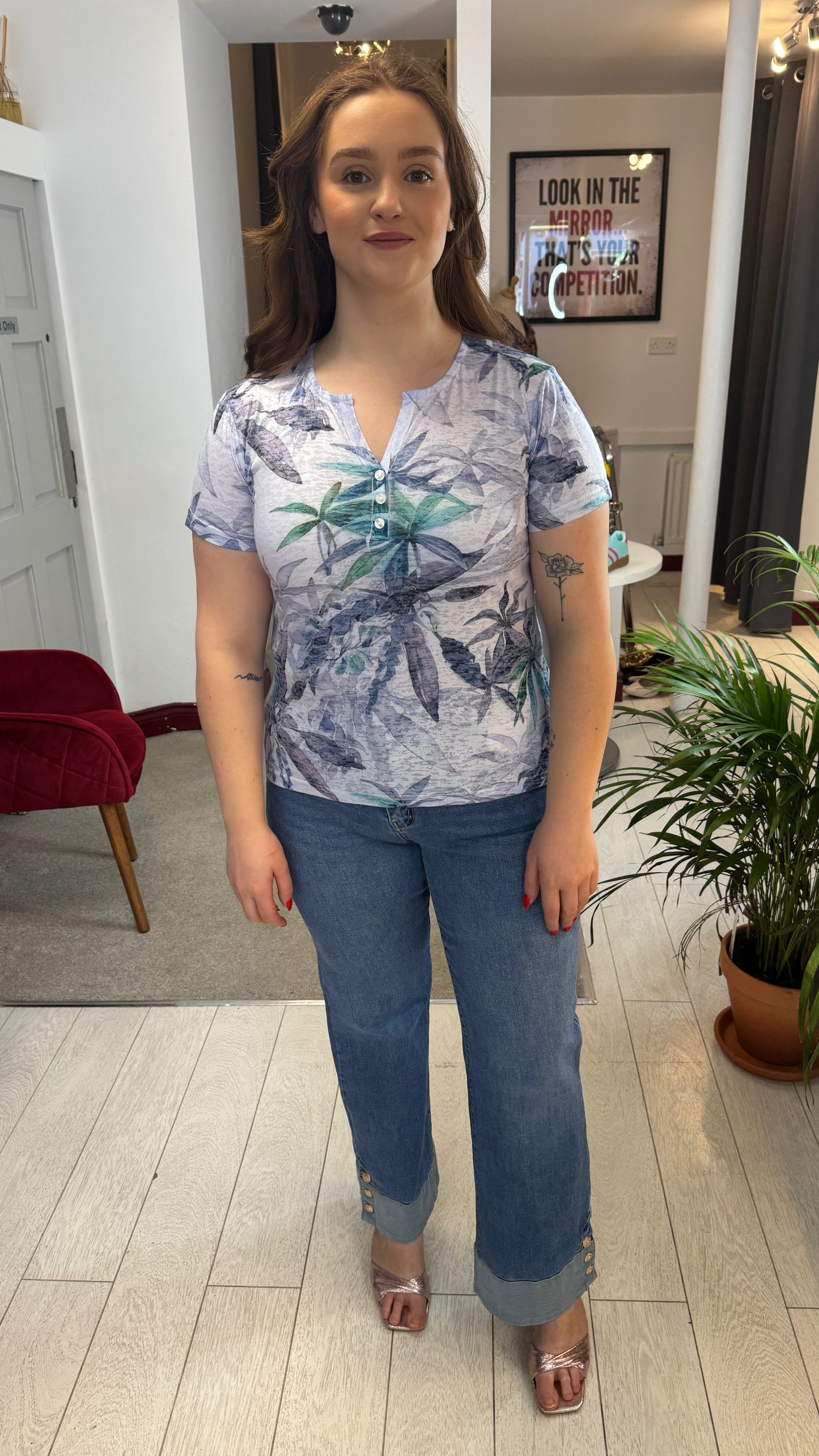 Iona Navy Leaf Print T-Shirt