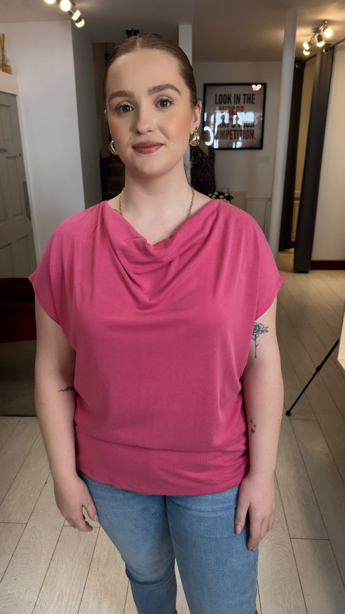 Delia Raspberry Cowl Neck Blouse