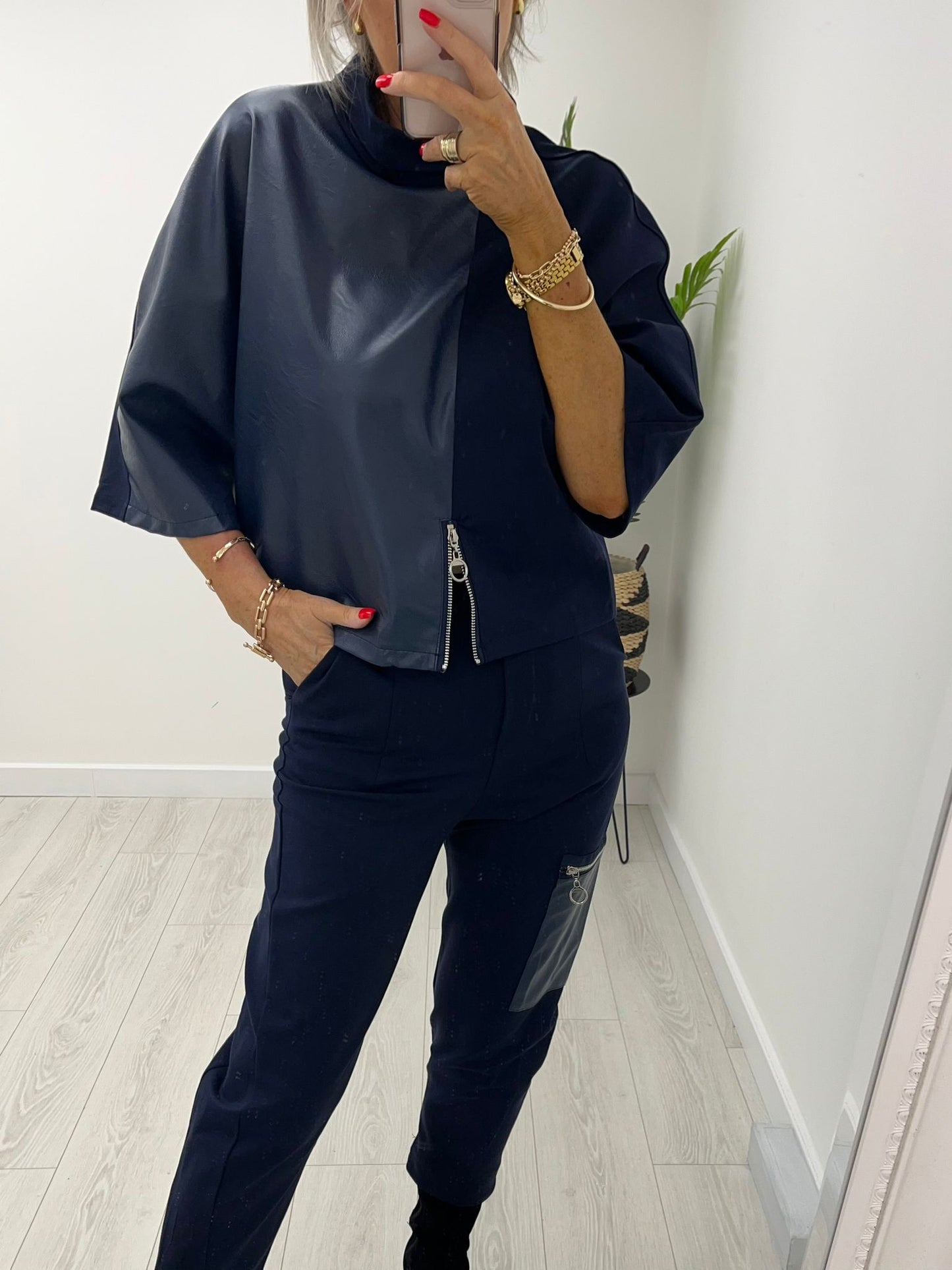 Montana Navy Leather Trousers