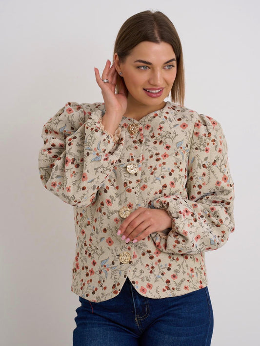 Tyra Emerald Floral Jacquard Print Jacket