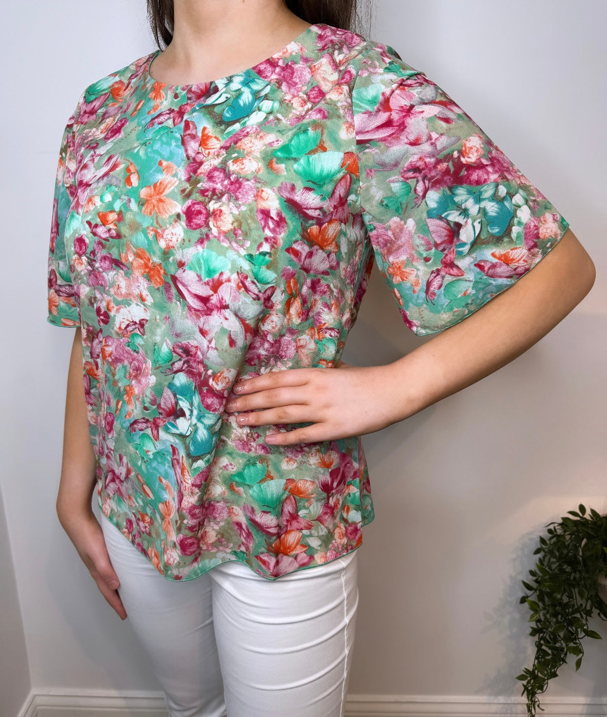 Sunday Mint, Pink & Orange Pattern Blouse