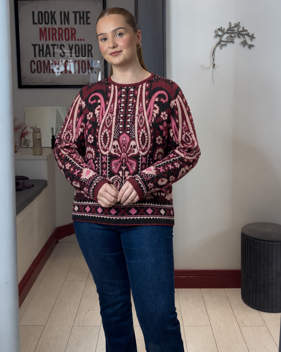 Presley Wine Paisley Print Sweater
