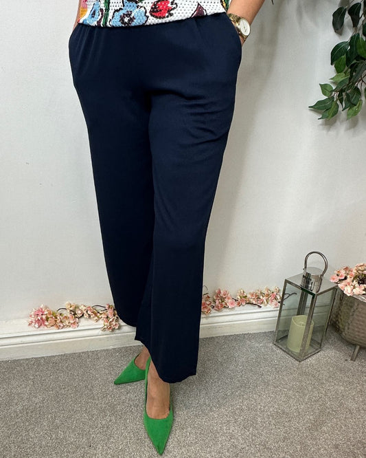 Beatrice Navy Cropped Palazzo Pants