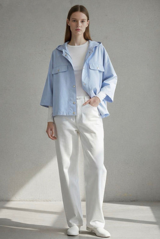 Harper Baby Blue Cropped Trench Coat