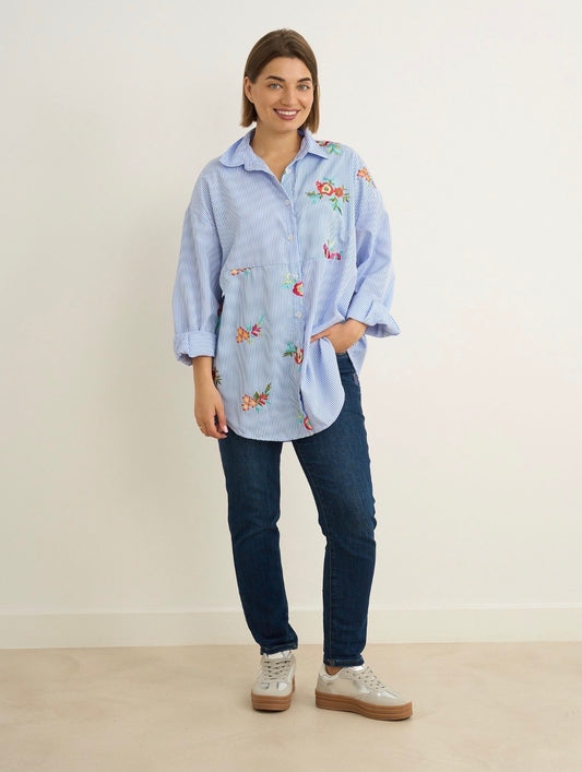 Larza Blue Stripe Floral Shirt