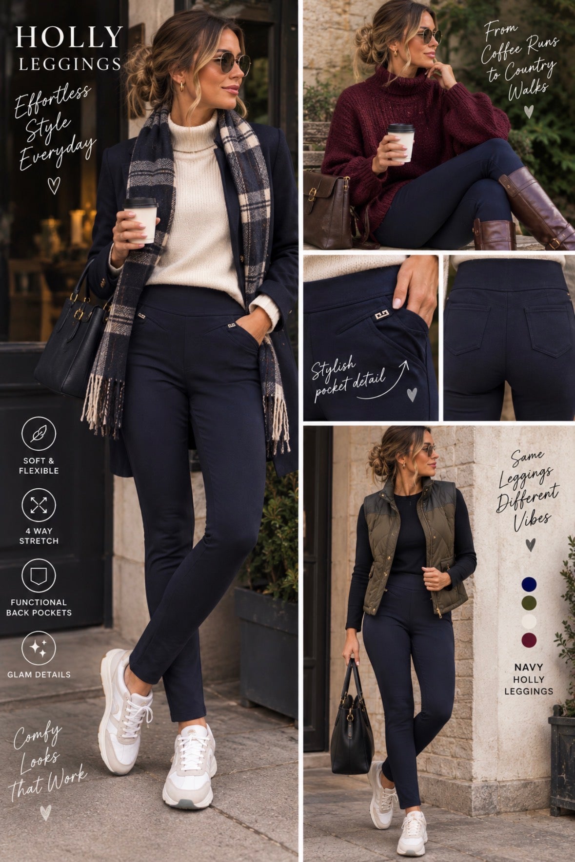 Holly Navy Stretch Cotton Leggings