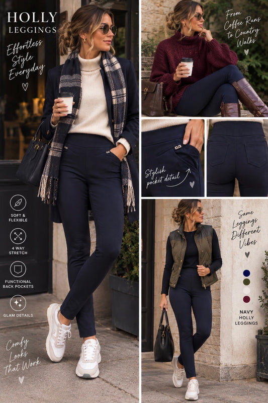 Holly Navy Stretch Cotton Leggings