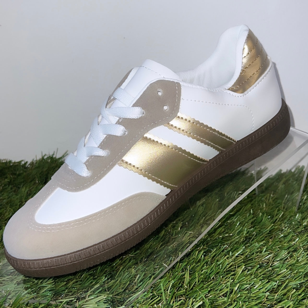 Gazelle Gold & White Trainers