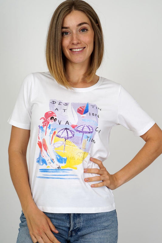 Liza White "Vacation" Print Cotton T-Shirt