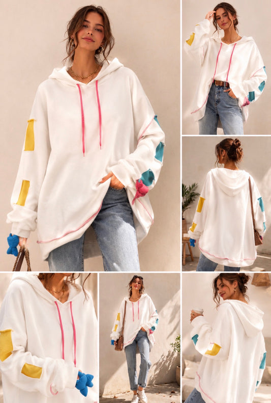 Cali White Coloured Drawstring Hoodie
