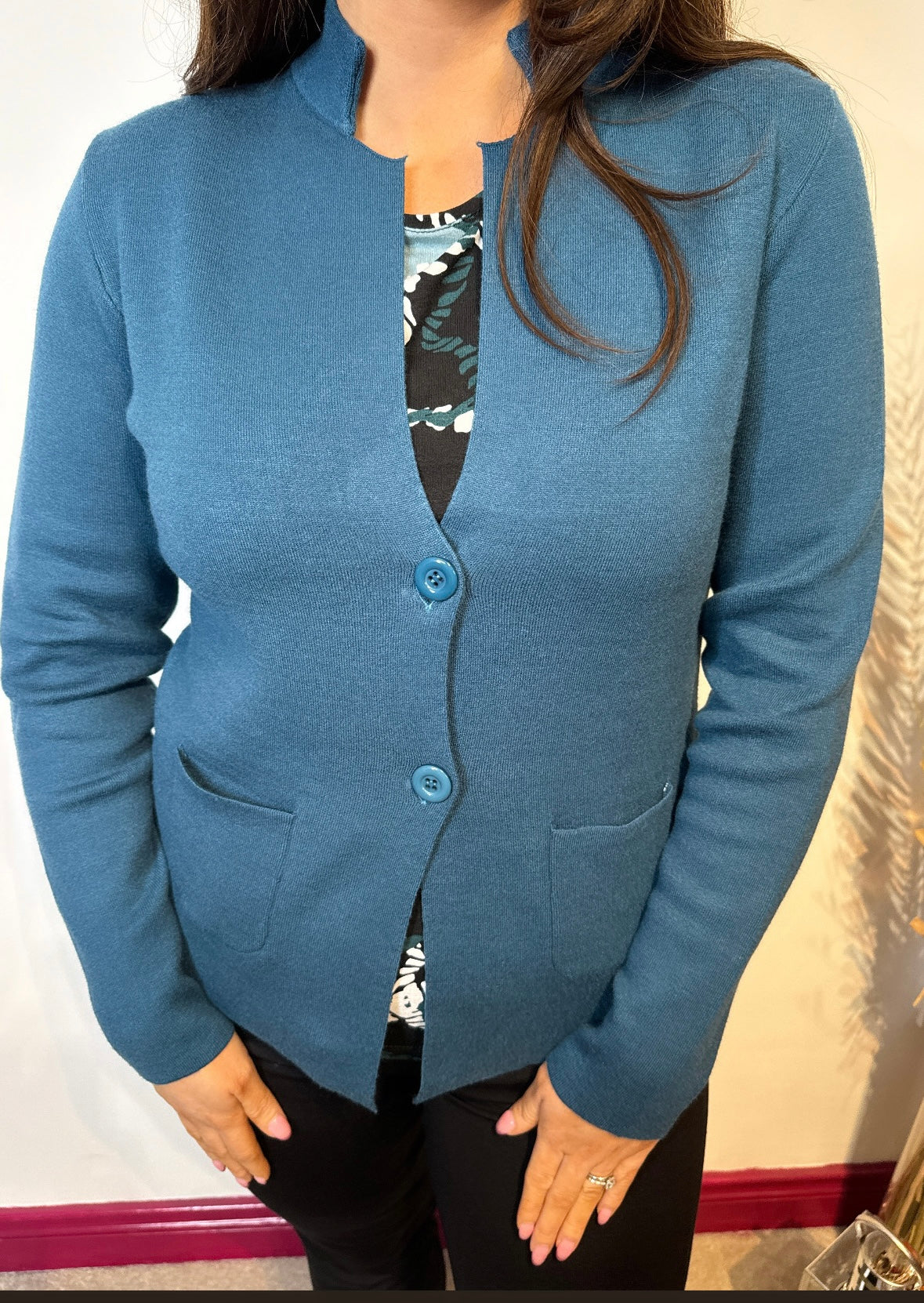 Gabriela Teal Button Front Blazer