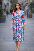 Monroe Blue Abstract Print Midi Dress