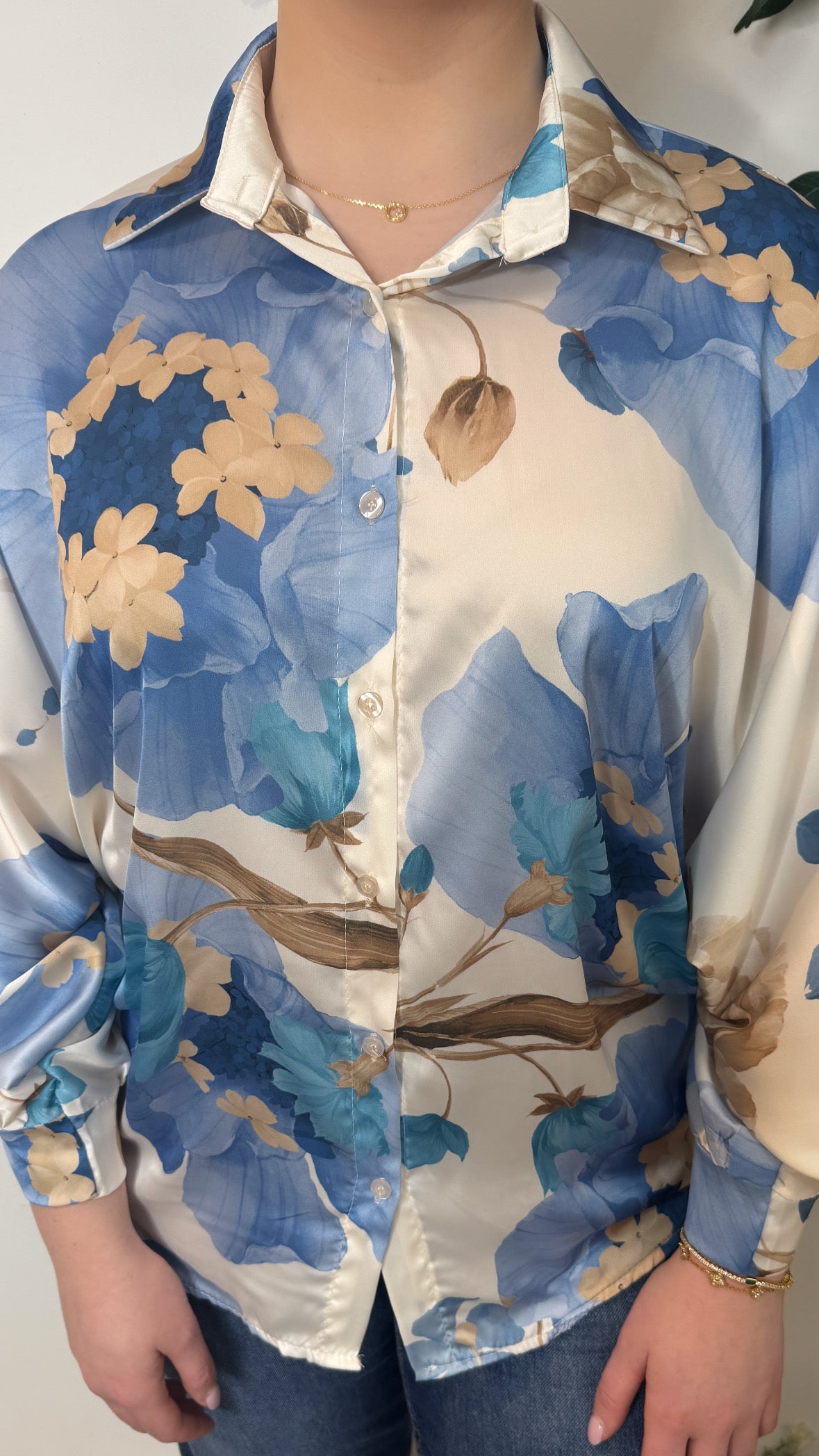 Izzy Blue Floral Satin Blouse
