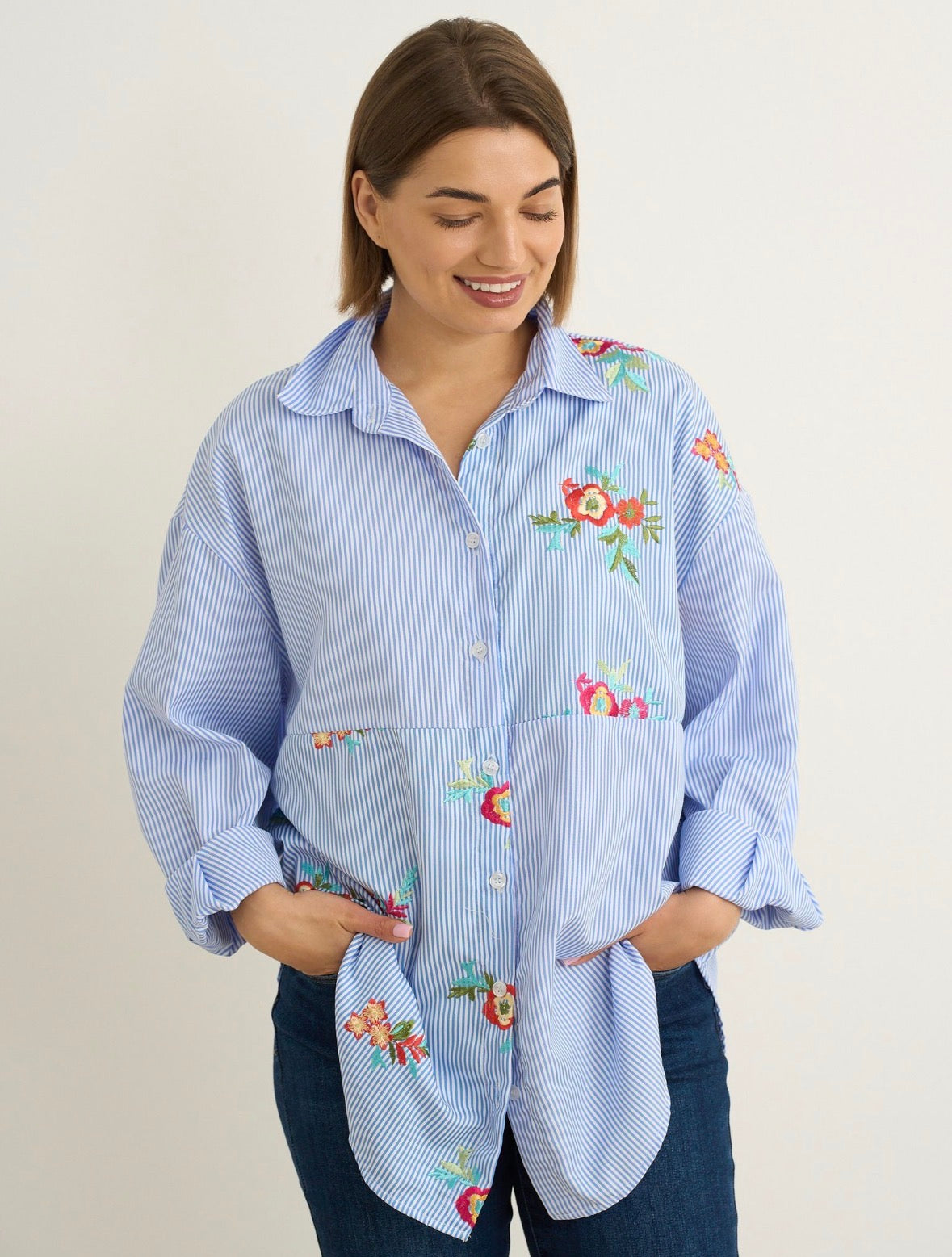 Larza Blue Stripe Floral Shirt