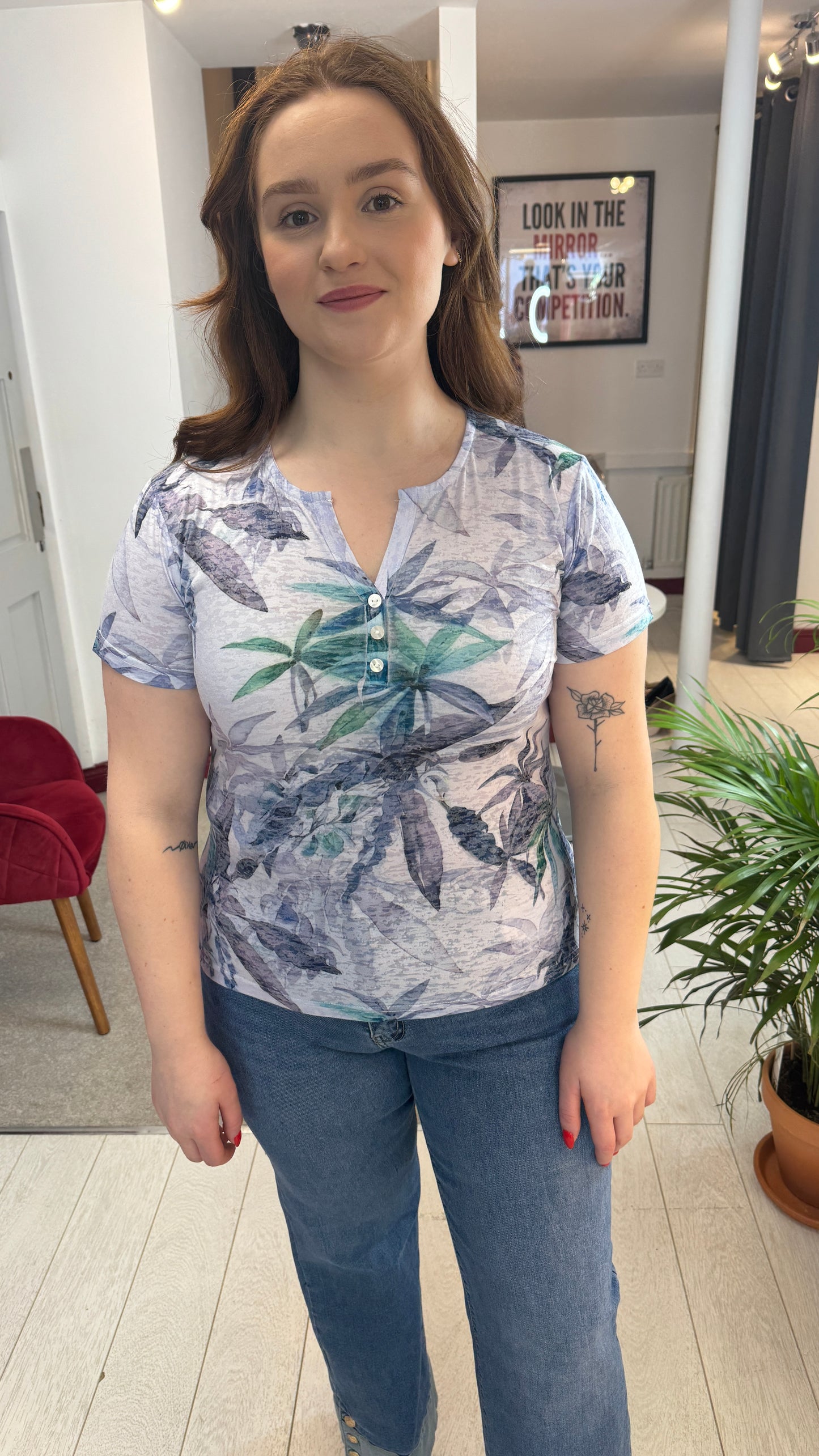 Iona Navy Leaf Print T-Shirt