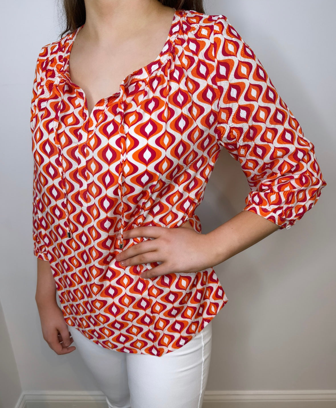 Angie Orange and Pink Keyhole Blouse