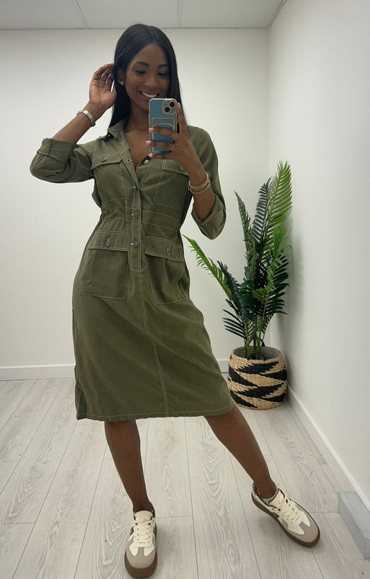 Carolina Khaki Cargo Shirt Dress