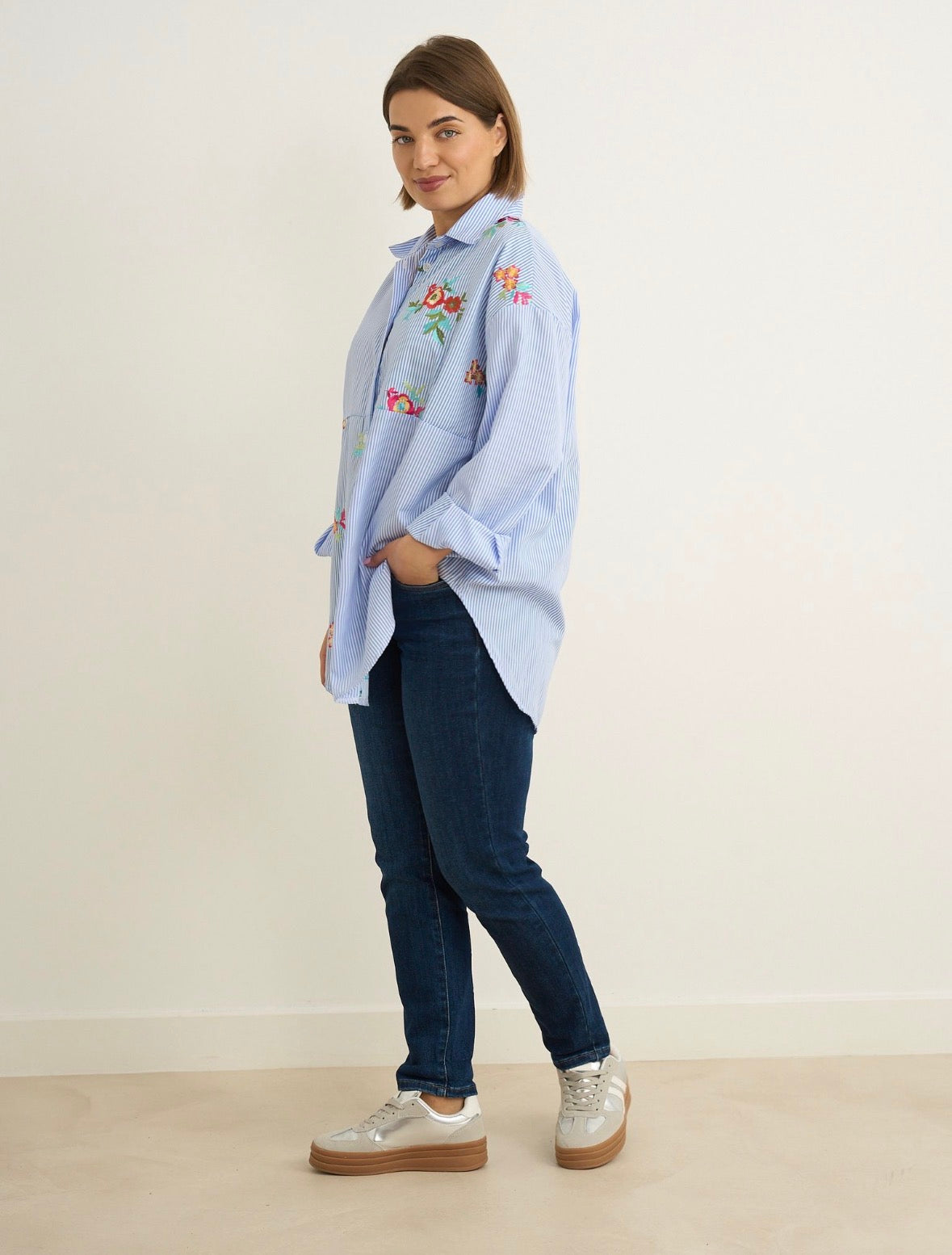 Larza Blue Stripe Floral Shirt