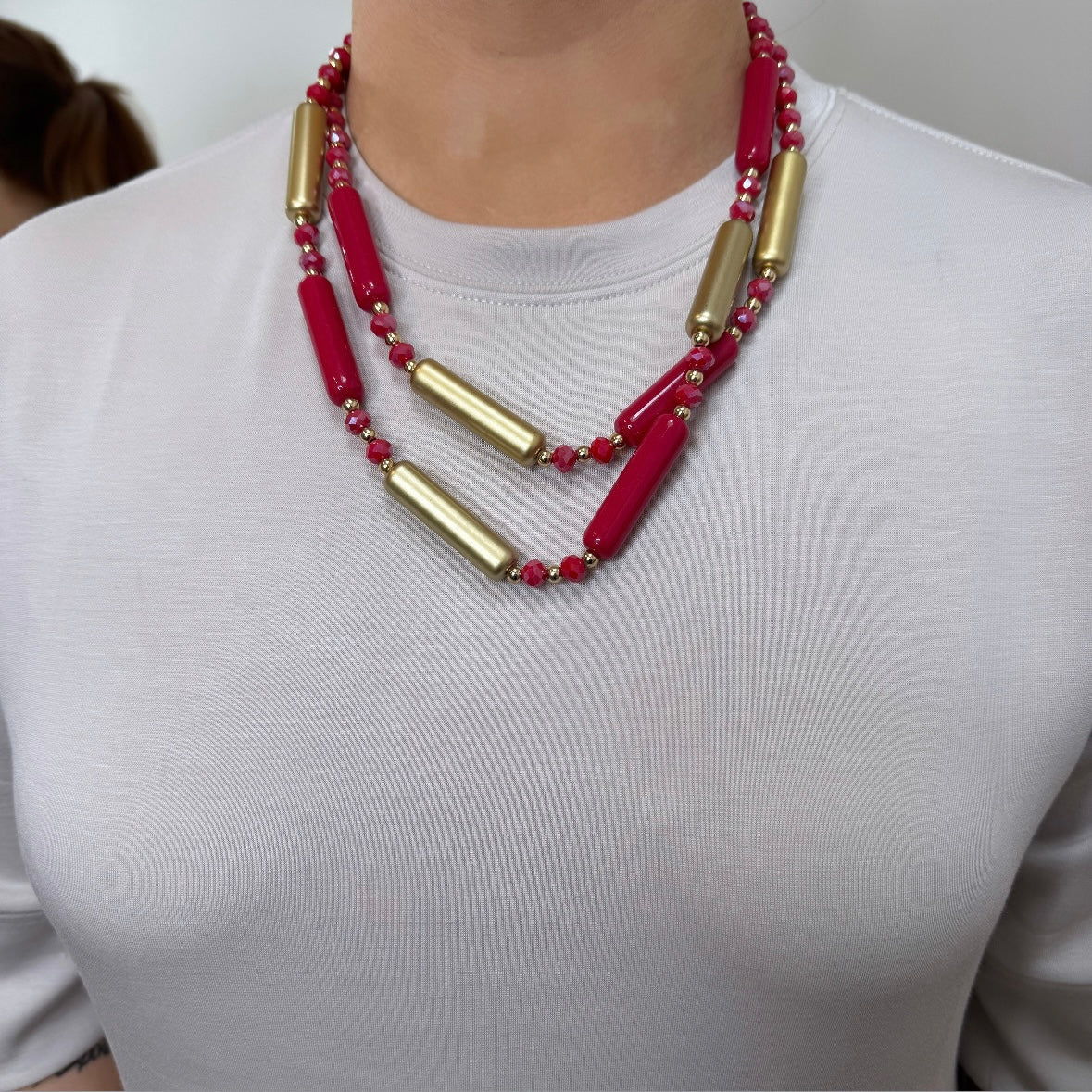 Katniss Raspberry & Gold Necklace
