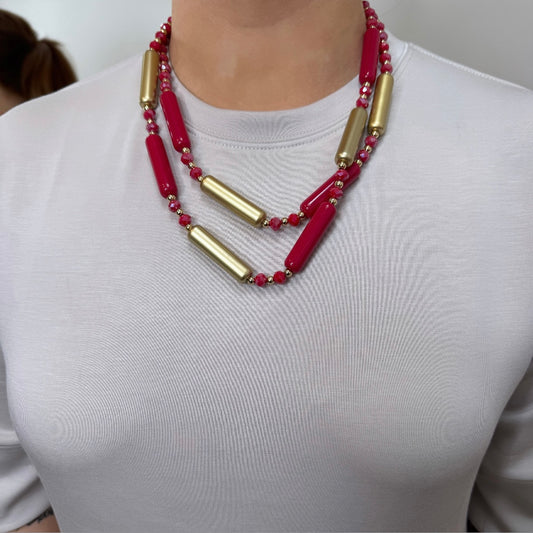 Katniss Raspberry & Gold Necklace