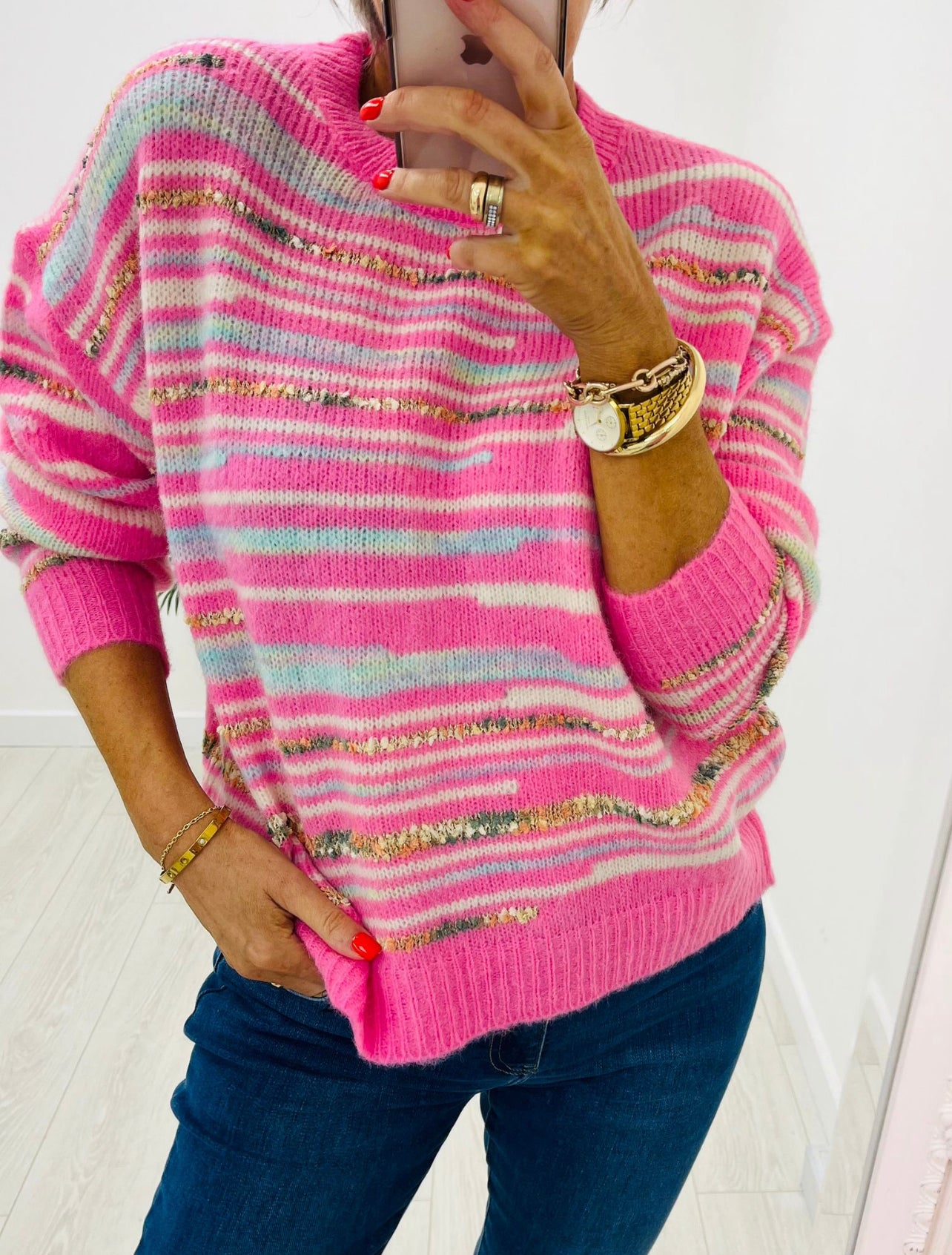 Cara Pink Textured Knit Jumper