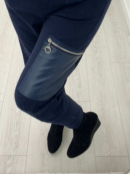 Montana Navy Leather Trousers