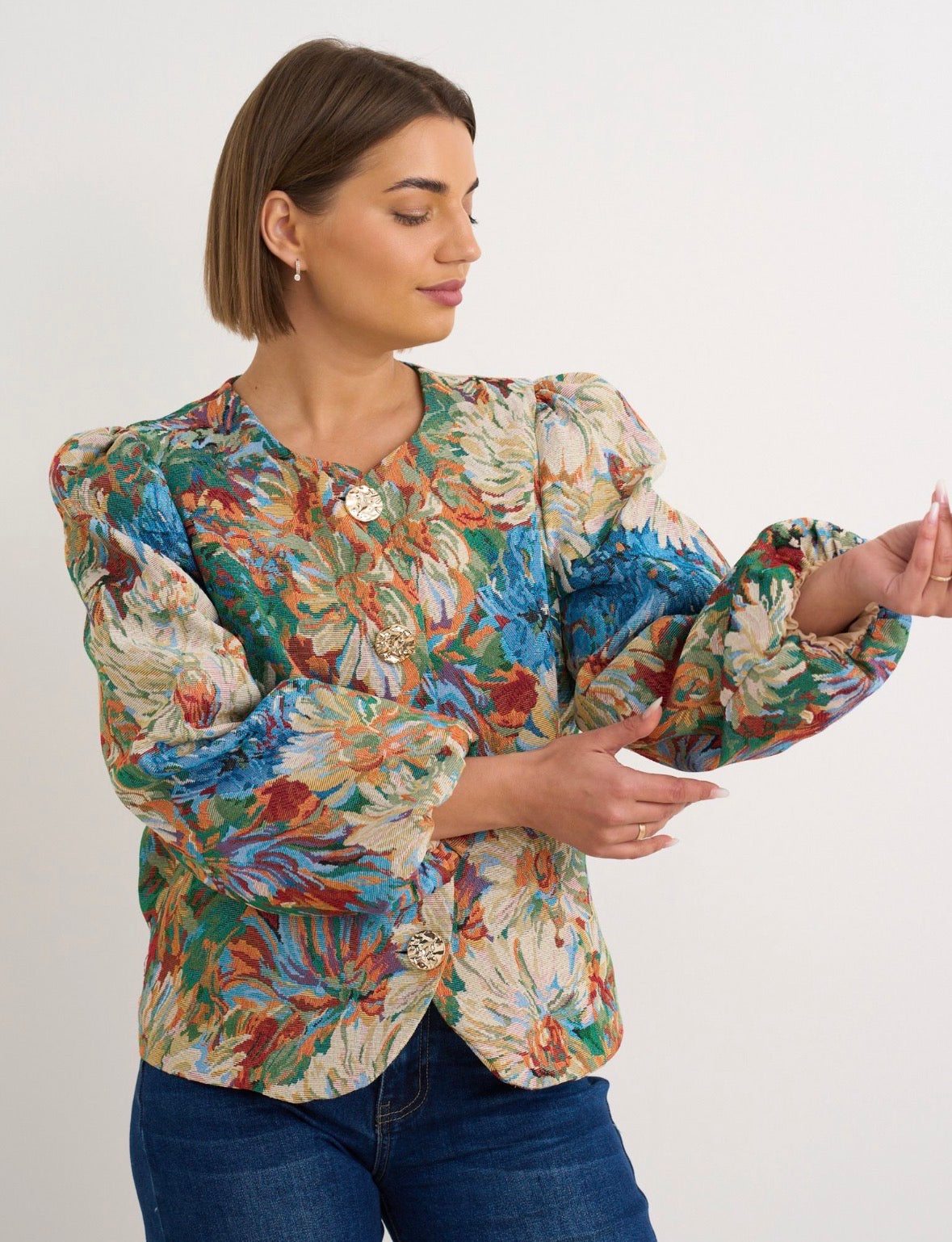 Tyra Emerald Floral Jacquard Print Jacket