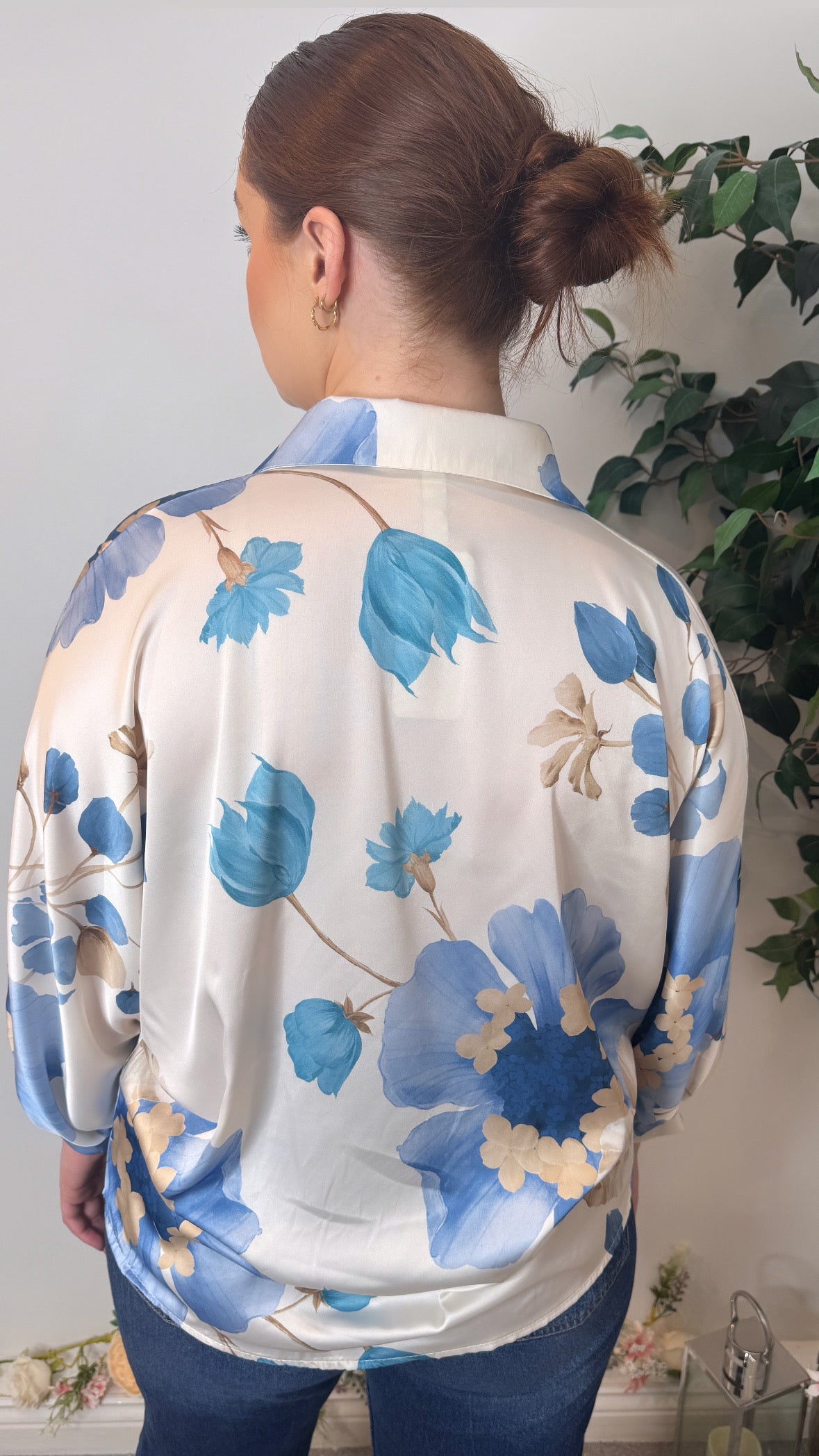 Izzy Blue Floral Satin Blouse