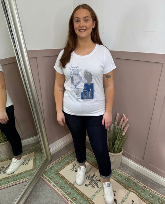 Gabby Slogan White Sparkle T-Shirt