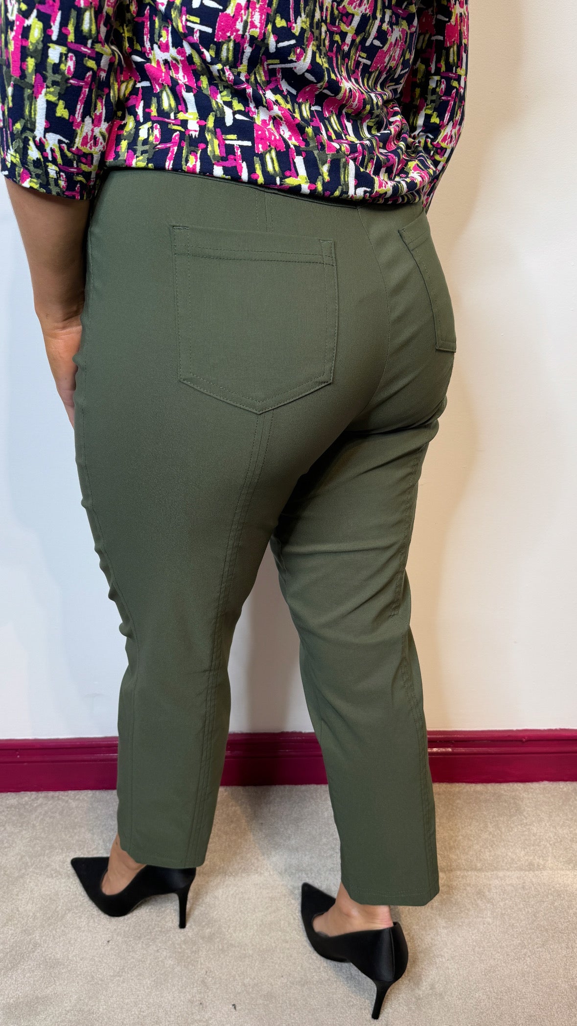 Robell Bella Khaki Slim 68cm Length Trousers (No Turn-Up)