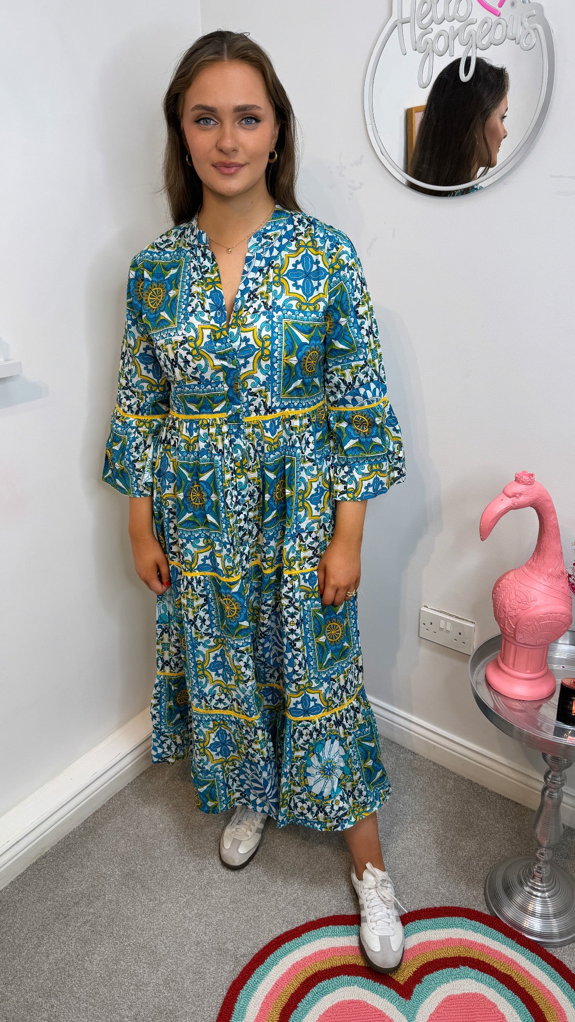 Bhavya Blue Aztec Print Maxi Shirt Dress