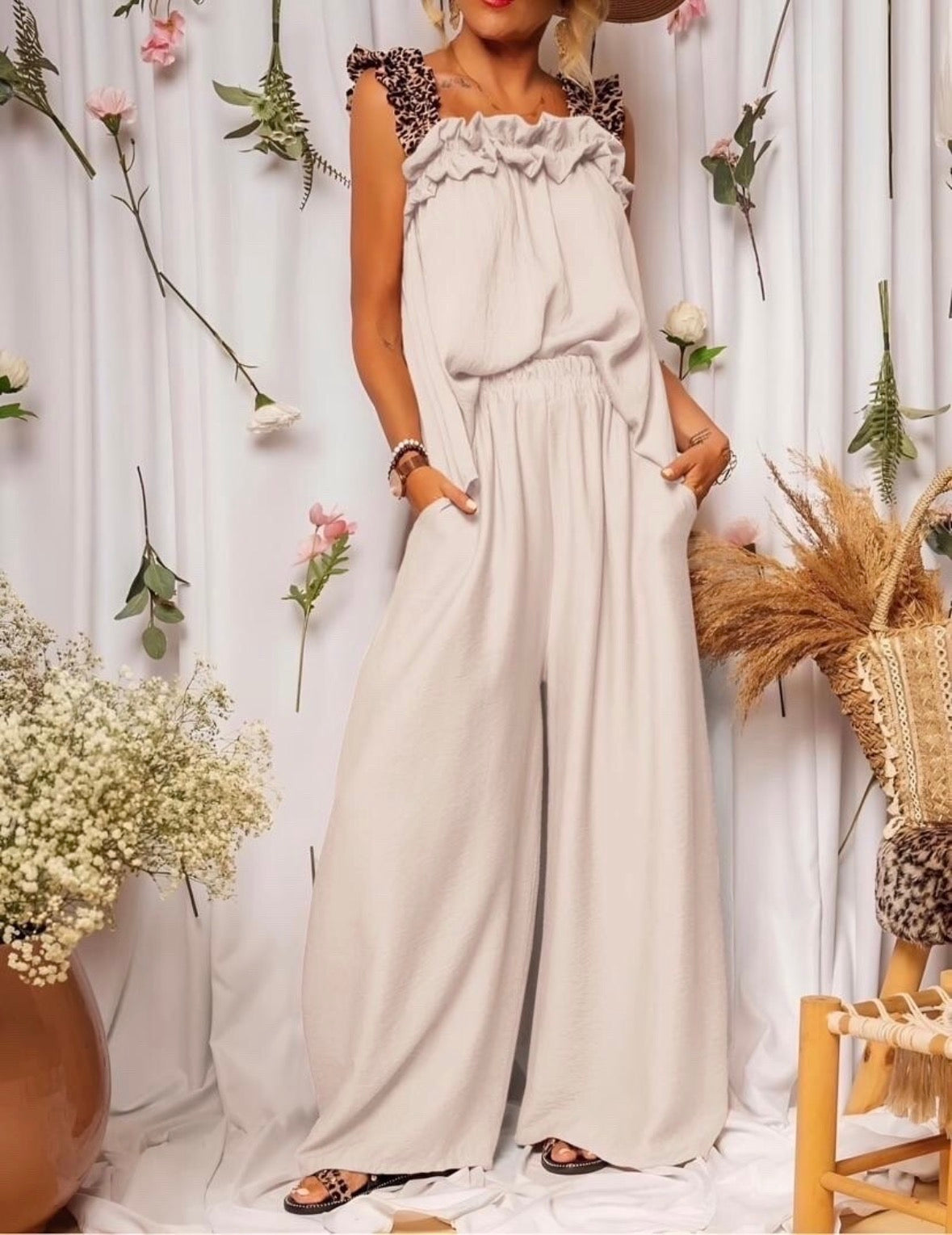 Enquira Beige and Leopard Two Piece Set