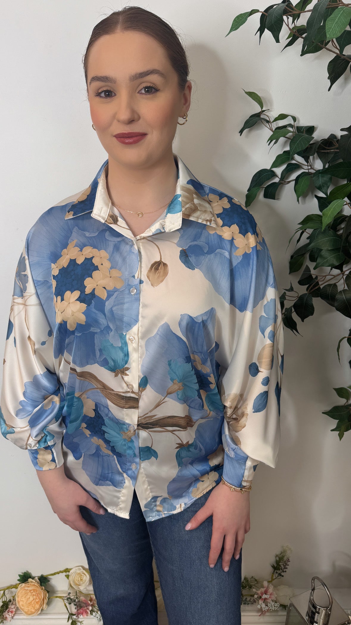 Izzy Blue Floral Satin Blouse