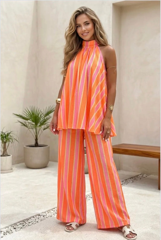 Enquira Pink & Orange Top & Pants Set