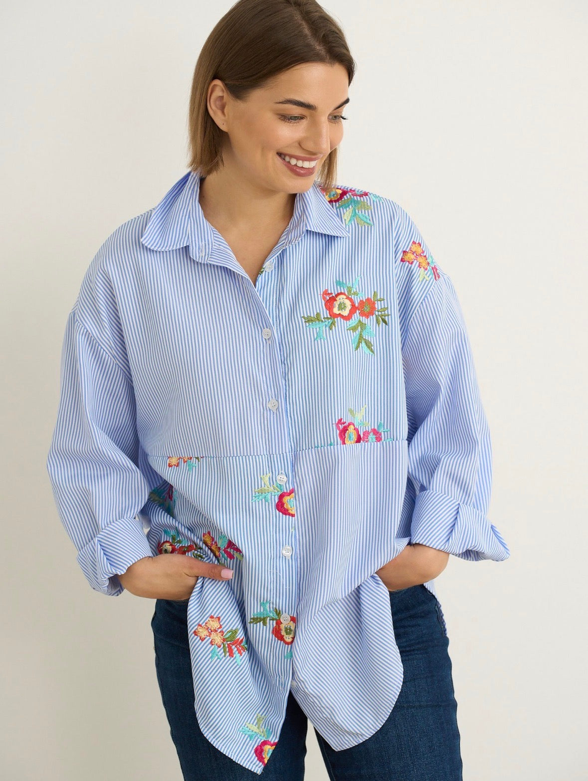 Larza Blue Stripe Floral Shirt
