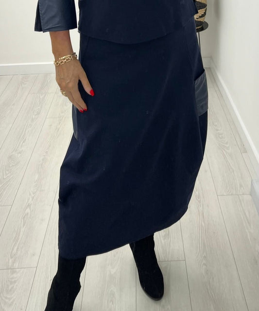 Miley Navy Leather Skirt
