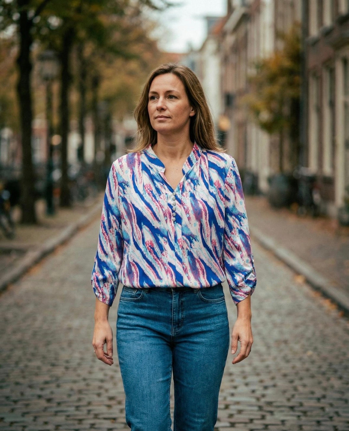 Brenda Blue V-Neck Blouse