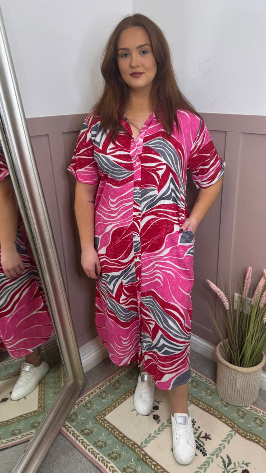 Abira Red Astec Shirt Dress