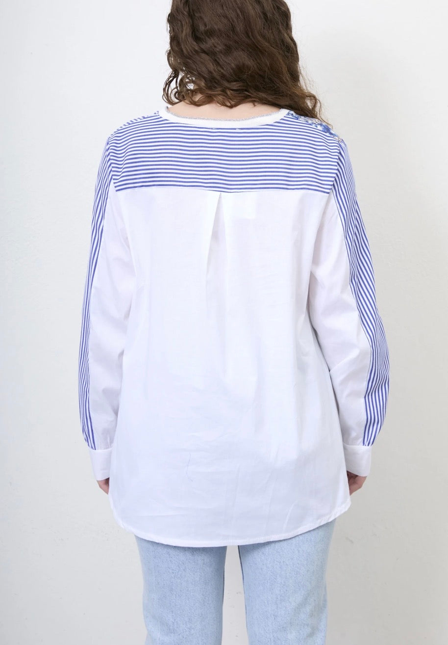 Toni White Striped Blouse
