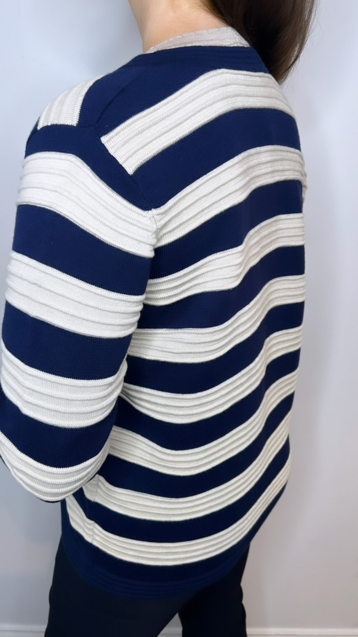 Sunday Striped Beige and Navy Zip Cardigan