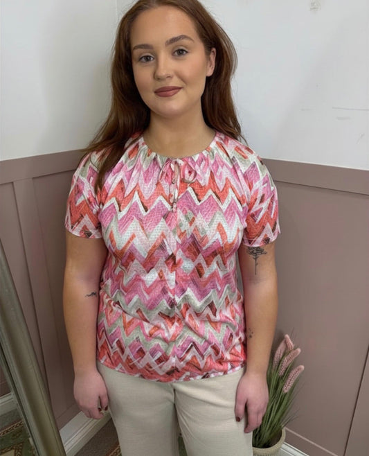 Orlagh Pink Chevron Print Keyhole Blouse