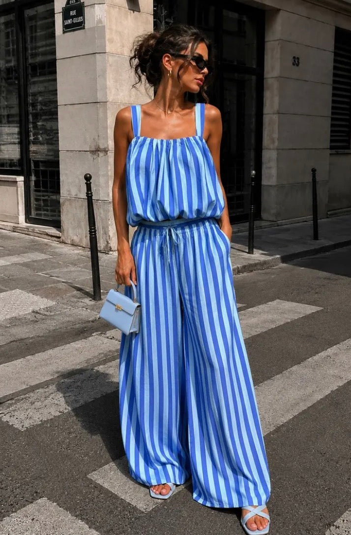 Nala Blue Pinstripe Top & Pants Set