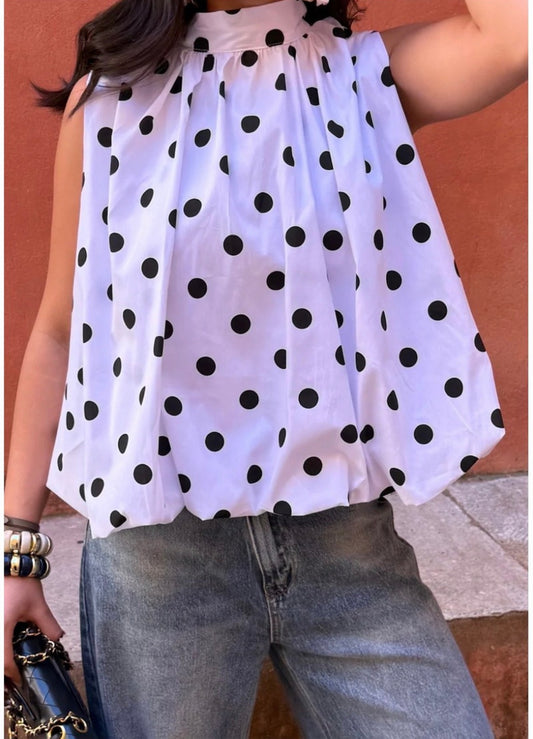 Polka Dot Backless Bow Blouse