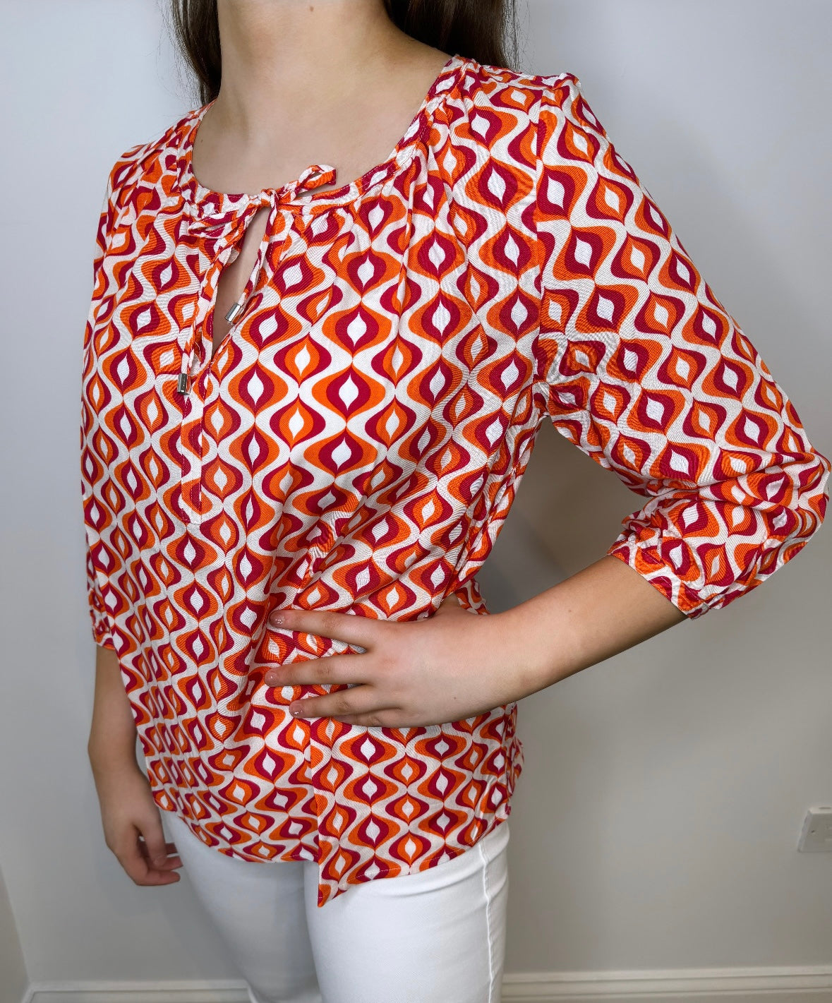 Angie Orange and Pink Keyhole Blouse