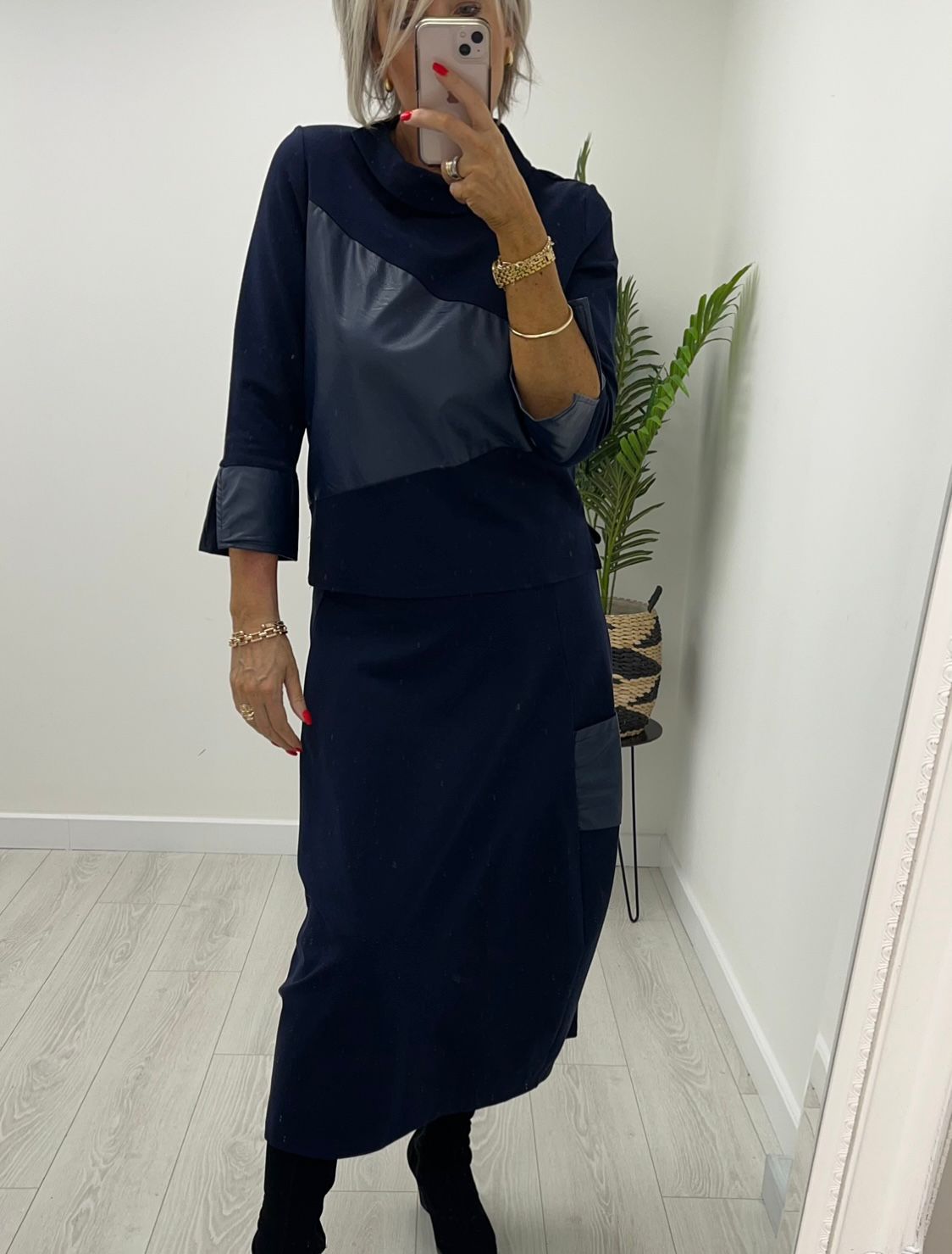 Miley Navy Leather Skirt