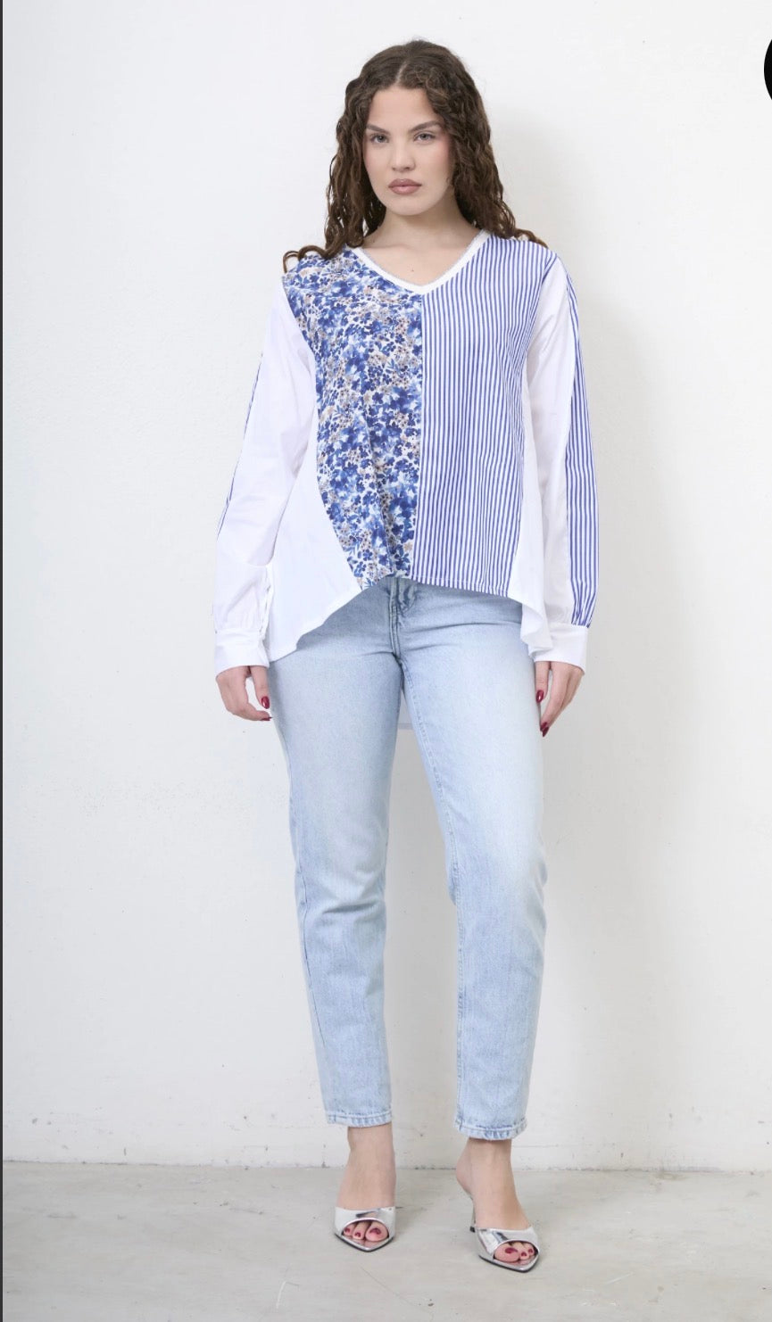 Toni White Striped Blouse